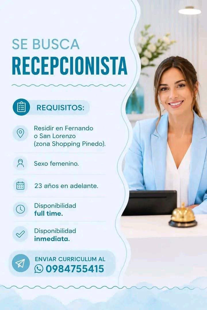 Oferta laboral: 1 Recepcionista