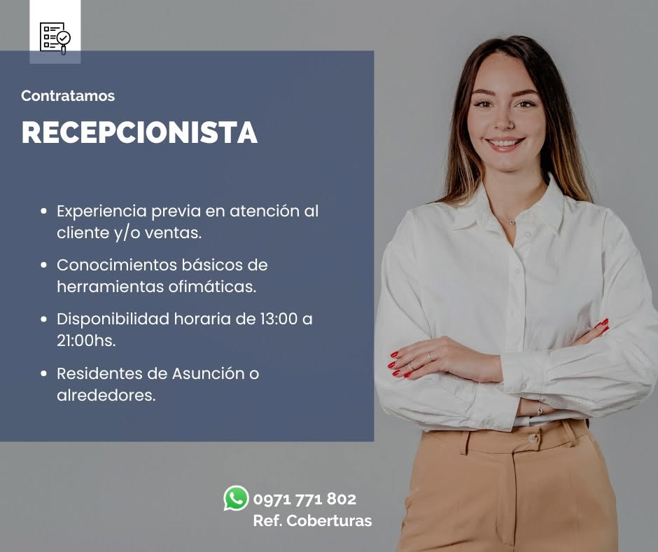 Oferta laboral: 2 Recepcionista