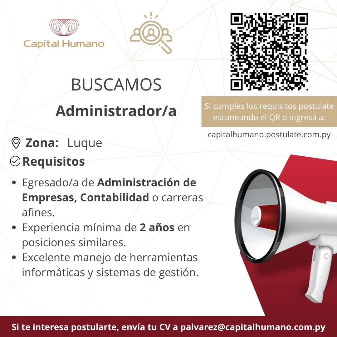 Oferta laboral: Administrador — Capital Humano