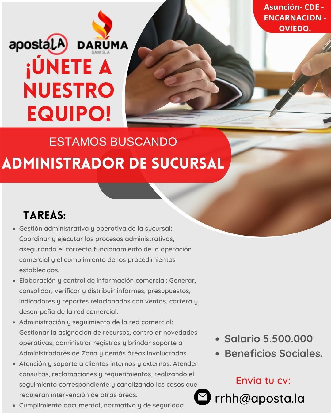 Oferta laboral: Administrador De Sucursal — ApostaLa