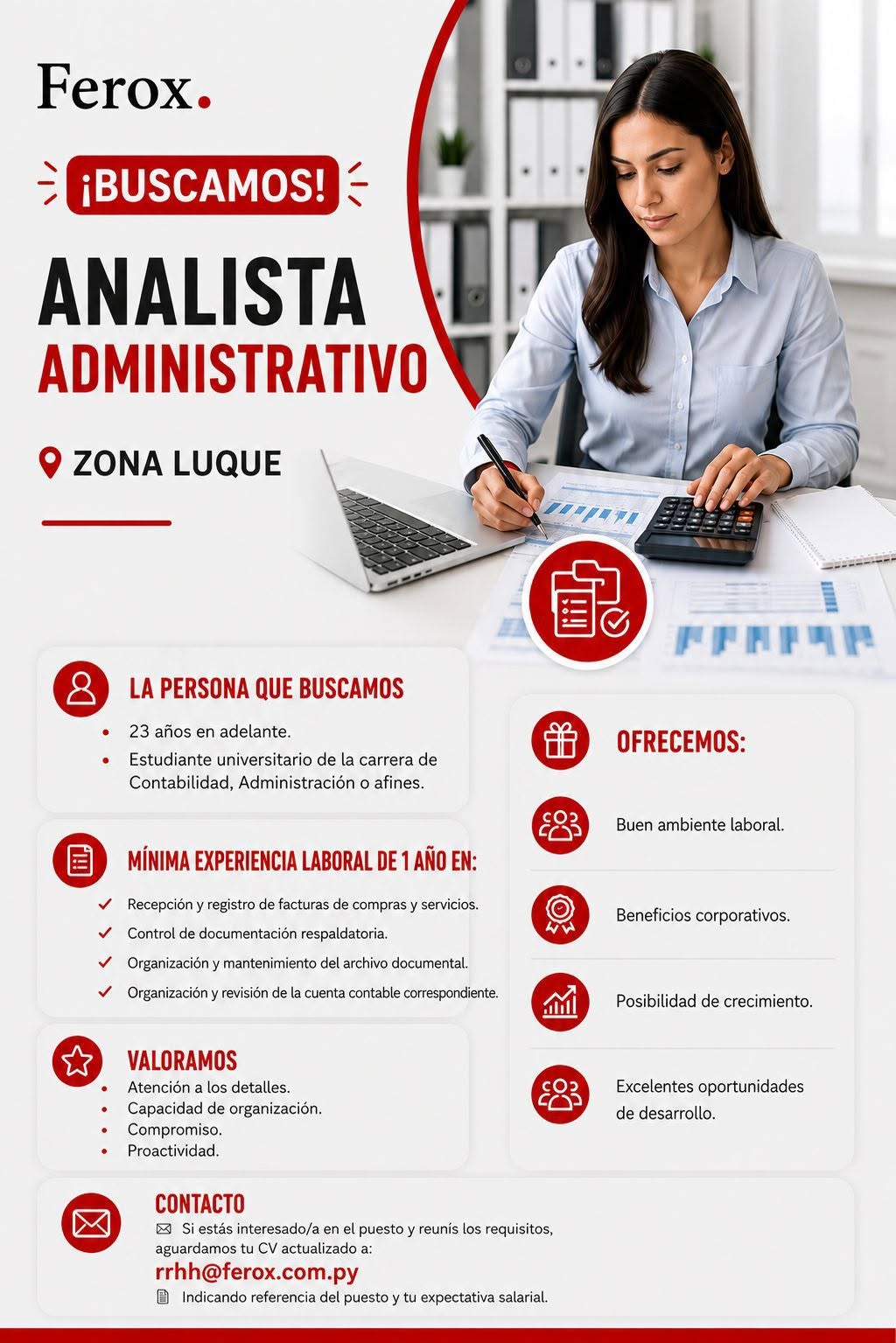 Oferta laboral: Analista Administrativo — Ferox