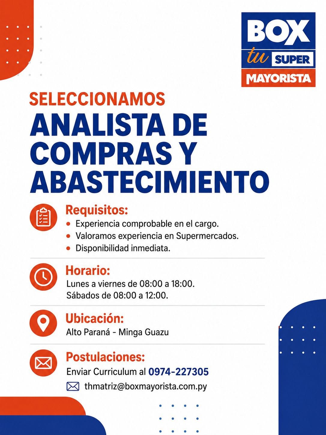 Oferta laboral: Analista De Compras Y Abastacimiento