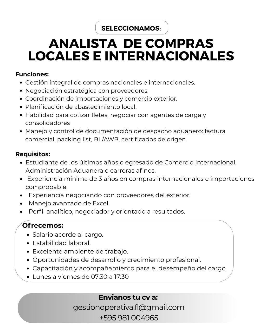 Oferta laboral: Analista De Compras