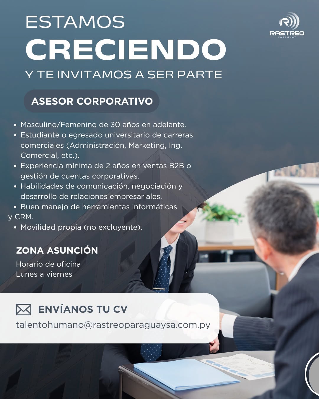 Oferta laboral: Asesor Corporativo — Rastreo Paraguay SA