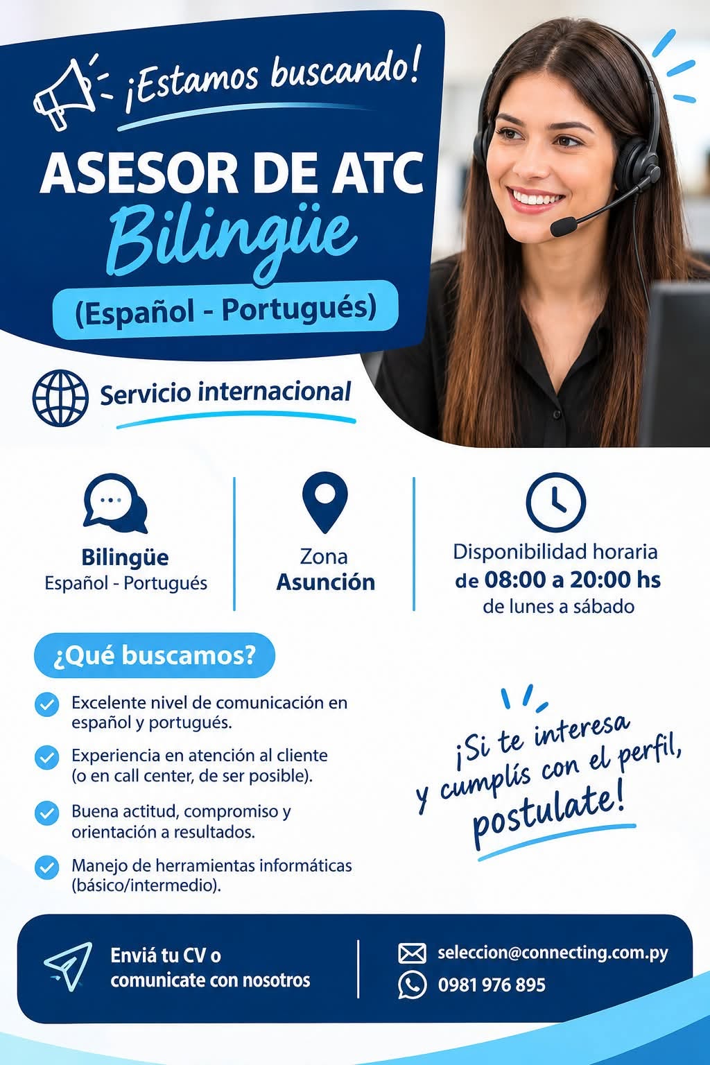 Oferta laboral: Asesor De ATC Bilingue — Connecting