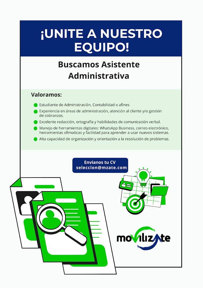 Oferta laboral: Asistente Administrativa — Movilizate