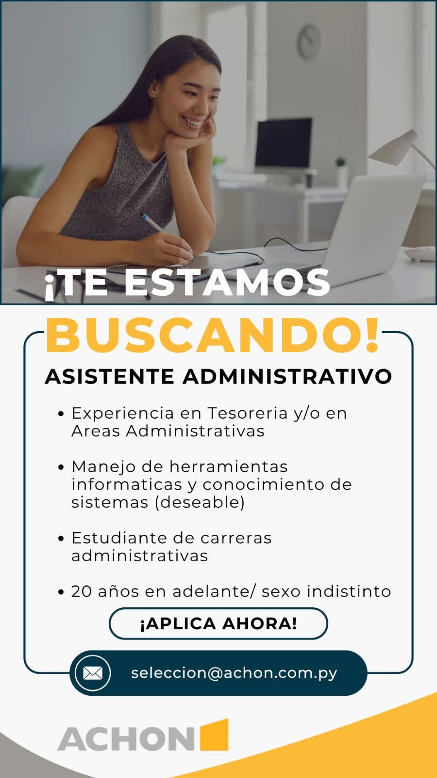 Oferta laboral: Asistente Administrativo — Achon