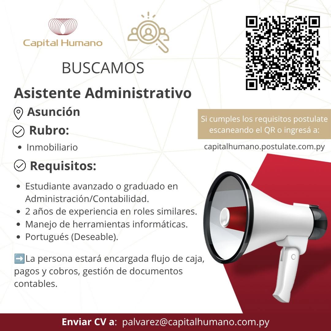 Oferta laboral: Asistente Administrativo — Capital Humano