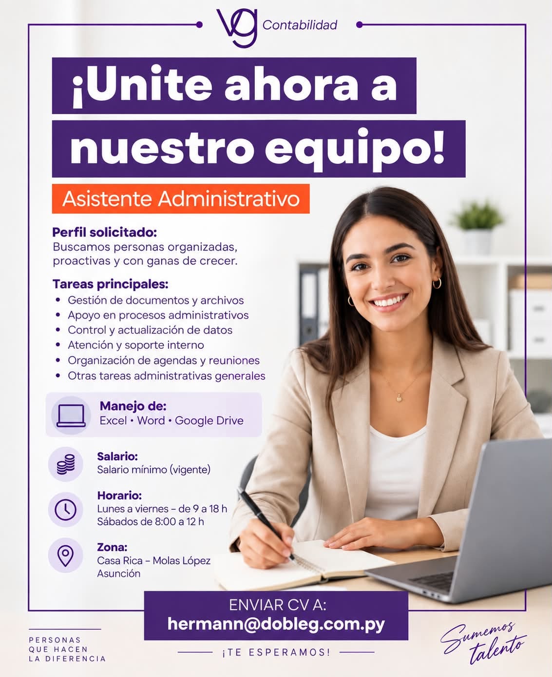 Oferta laboral: Asistente Administrativo — Dobleg