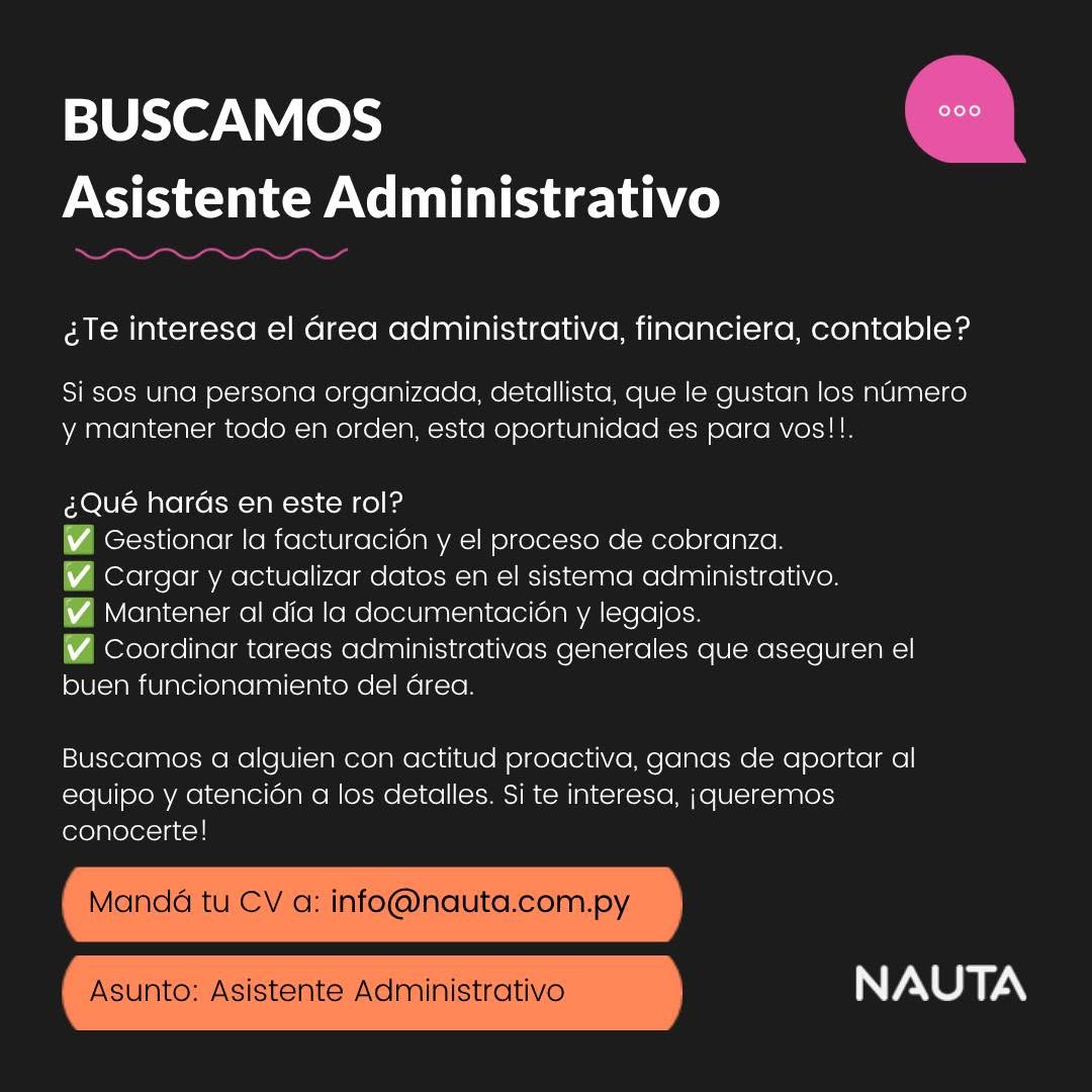 Oferta laboral: Asistente Administrativo — Nauta