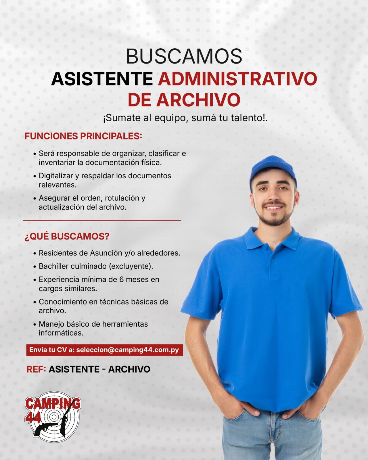 Oferta laboral: Asistente Administrativo De Archivo — Camping 44