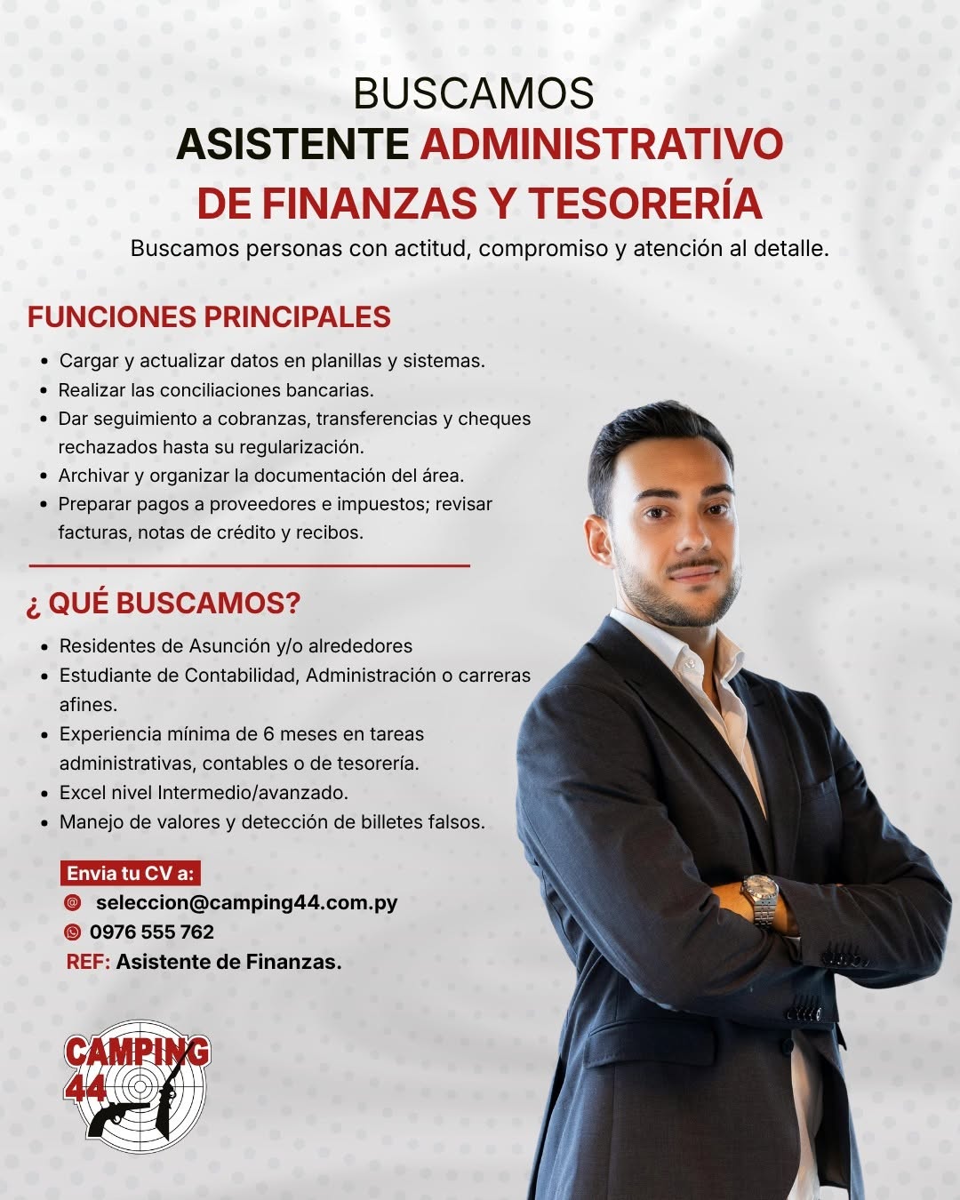 Oferta laboral: Asistente Administrativo De Finanzas Y Tesoreria — Camping 44