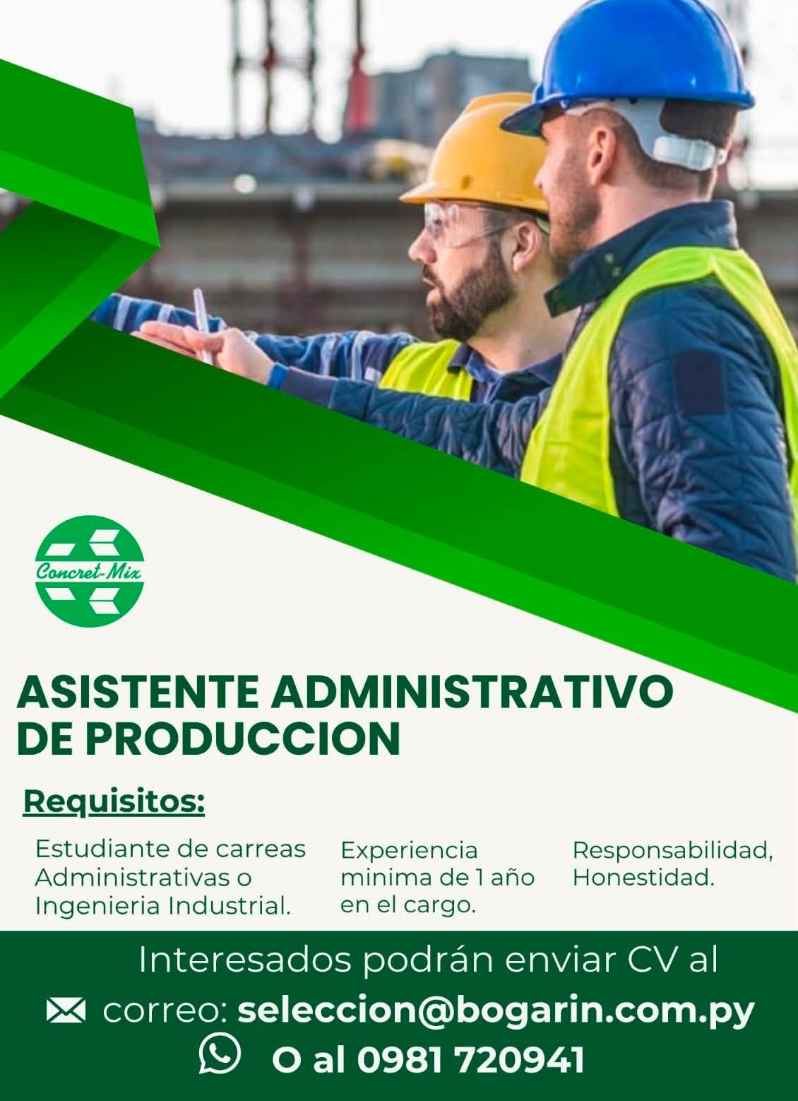 Oferta laboral: Asistente Administrativo De Producción — Bogarin