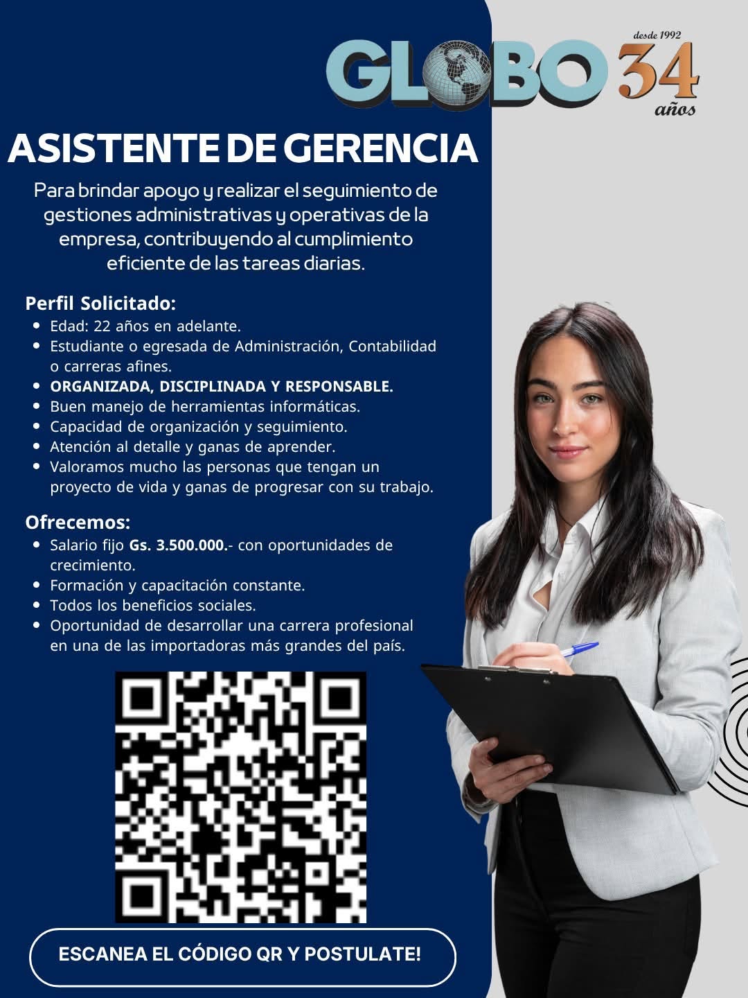 Oferta laboral: Asistente De Gerencia — Globo