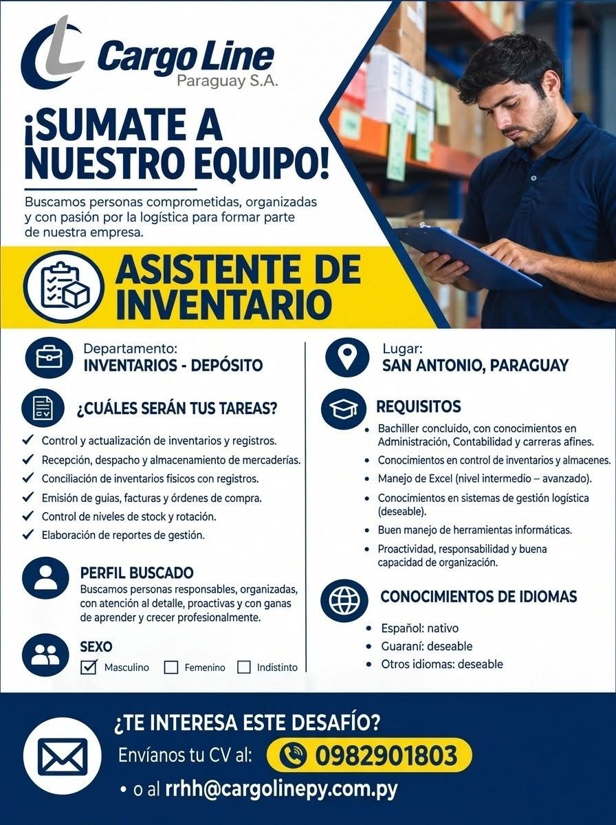 Oferta laboral: Asistente De Inventario — Cargoline