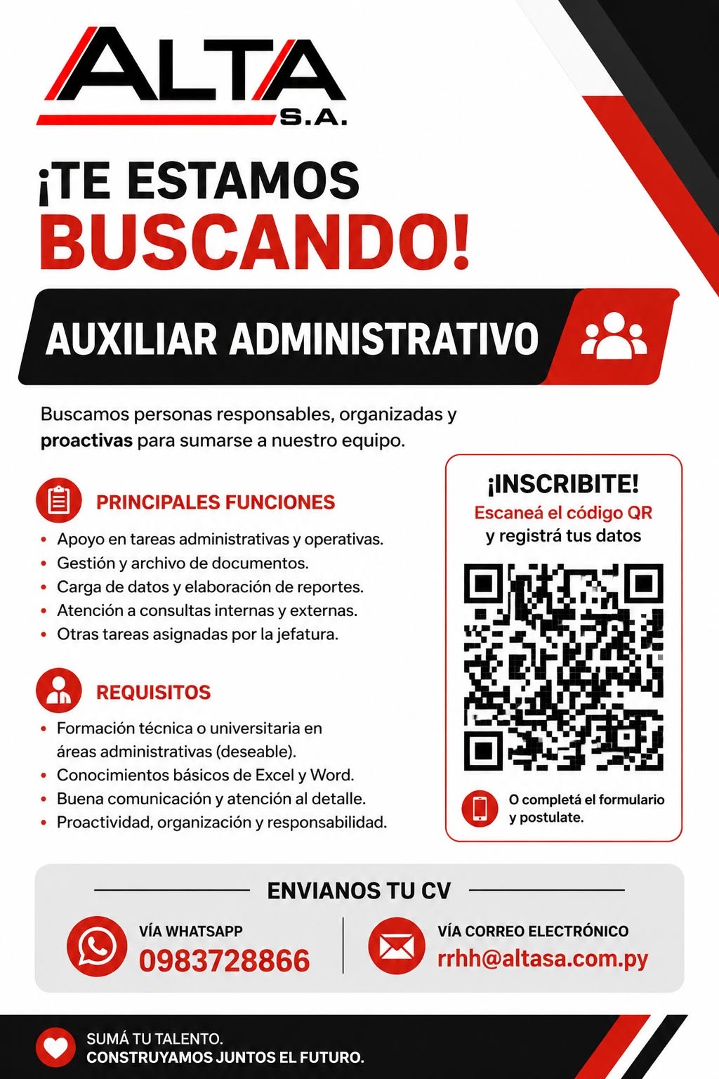 Oferta laboral: Auxiliar Administrativo — Alta SA