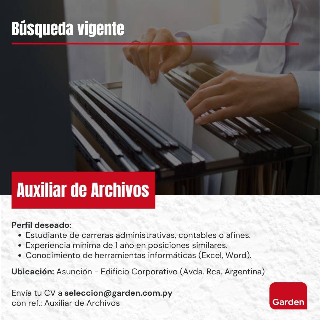 Oferta laboral: Auxiliar De Archivos — Garden