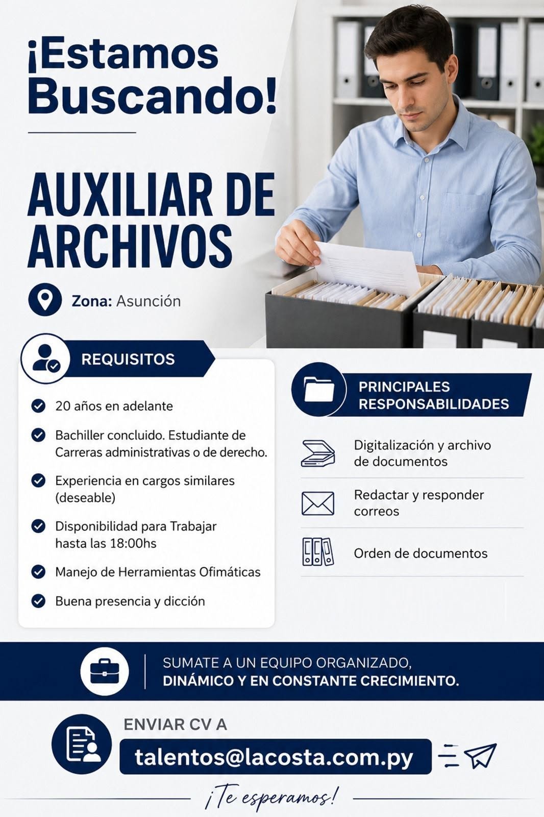 Oferta laboral: Auxiliar De Archivos — La Costa