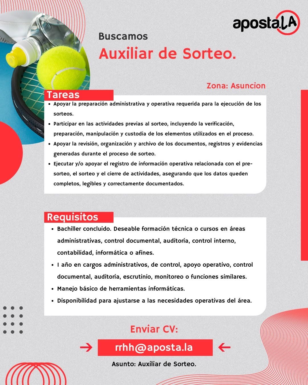 Oferta laboral: Auxiliar De Sorteo — Apostala