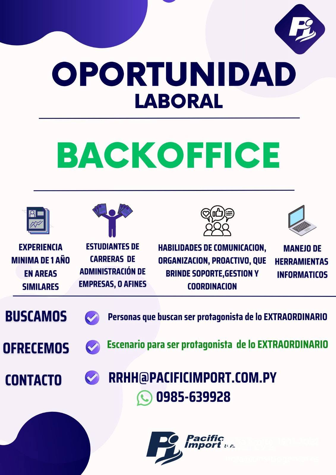 Oferta laboral: BackOffice — Pacific Import