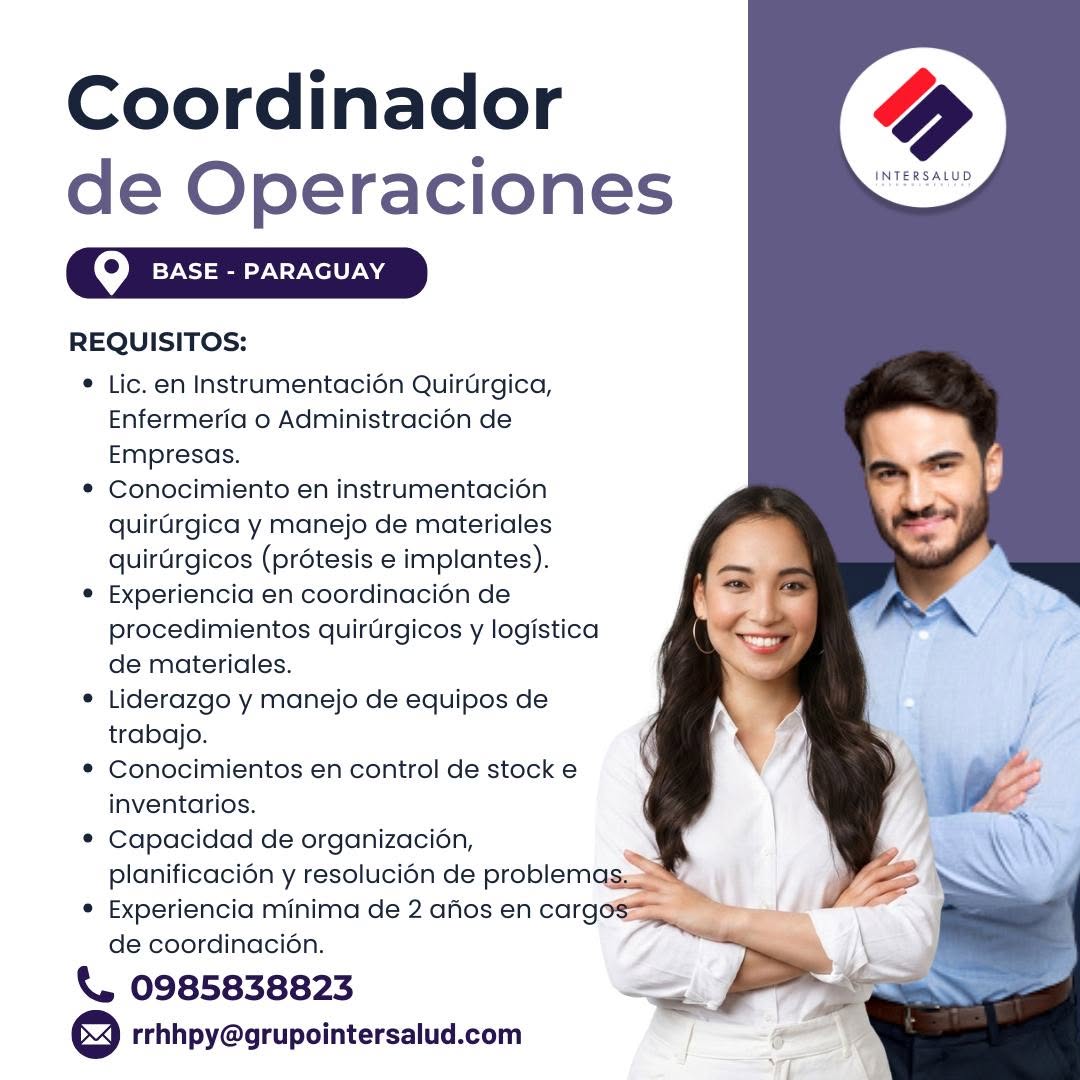 Oferta laboral: Coordinador De Operaciones — Grupo Inter Salud