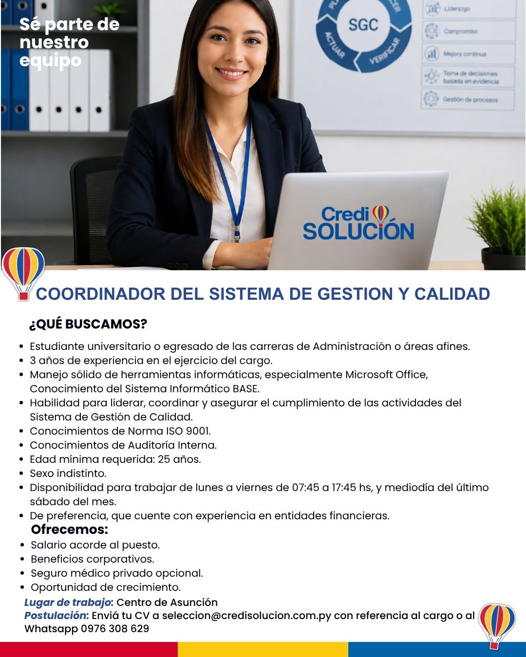 Oferta laboral: Coordinador Del Sistema De Gestion Y Calidad — Credi Solucion