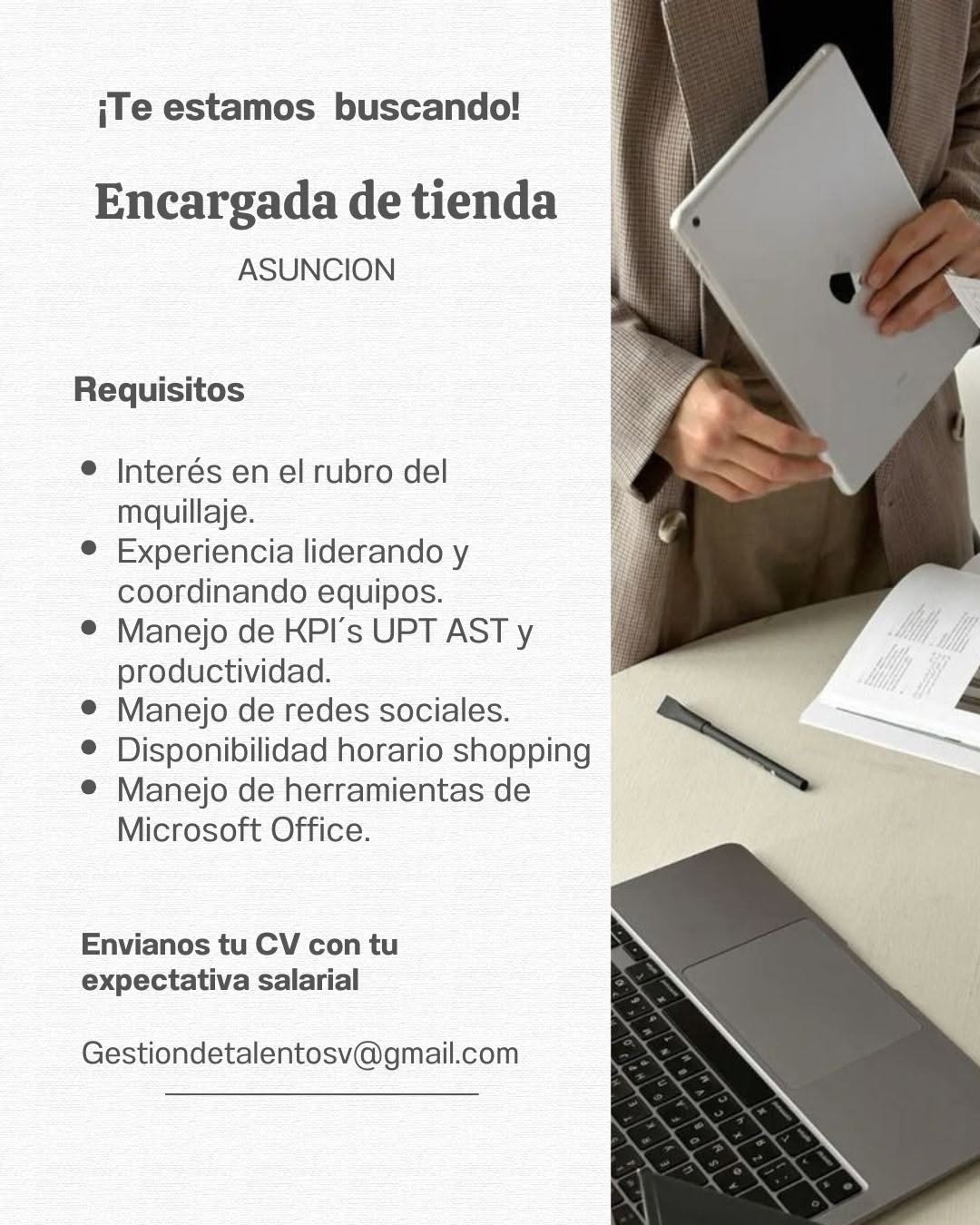 Oferta laboral: Encarga De Tienda