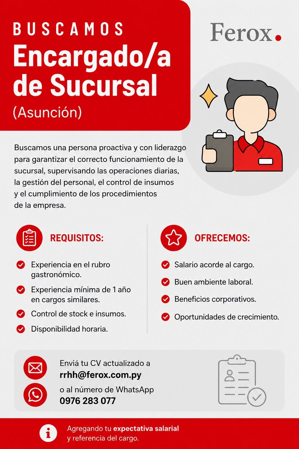 Oferta laboral: Encargado De Sucursal — Ferox