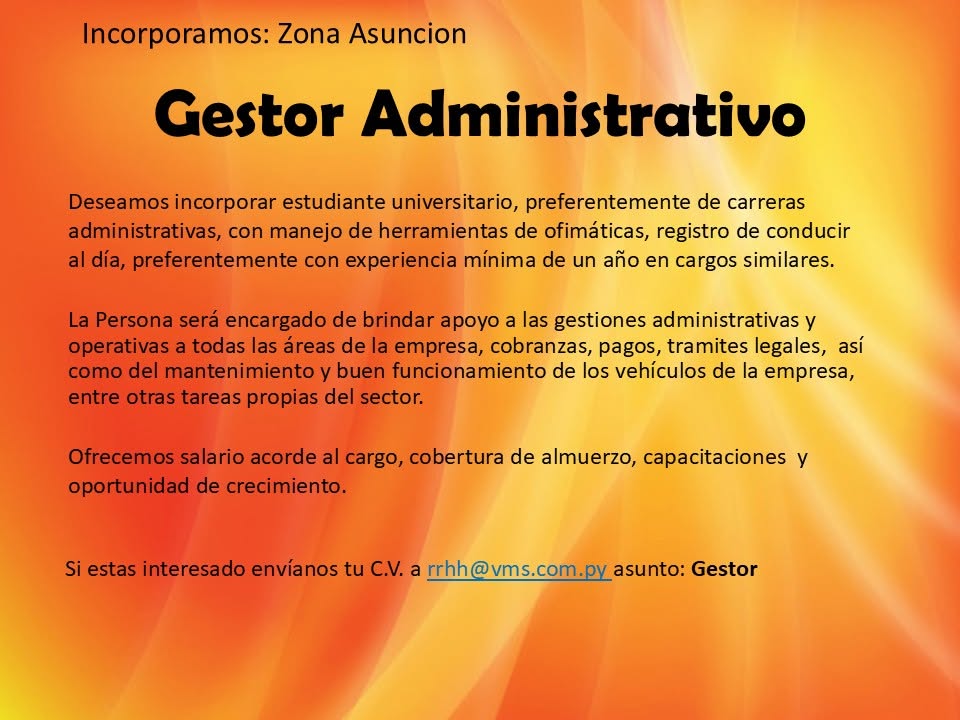 Oferta laboral: Gestor Administrativo — VMS