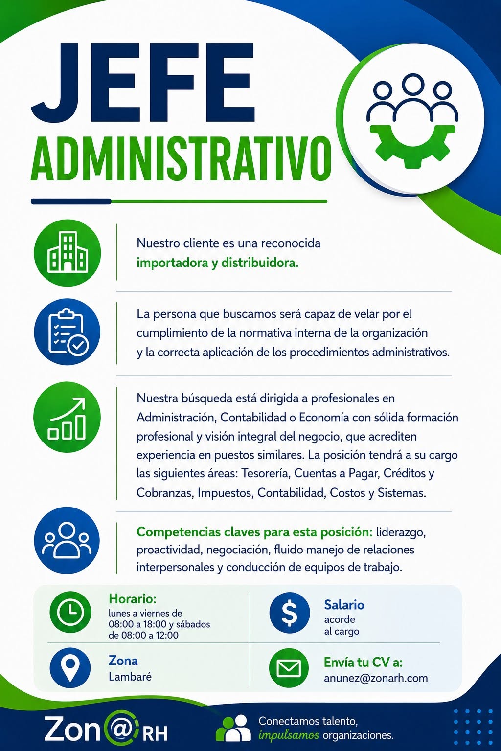 Oferta laboral: Jefe Administrativo — Zona RH
