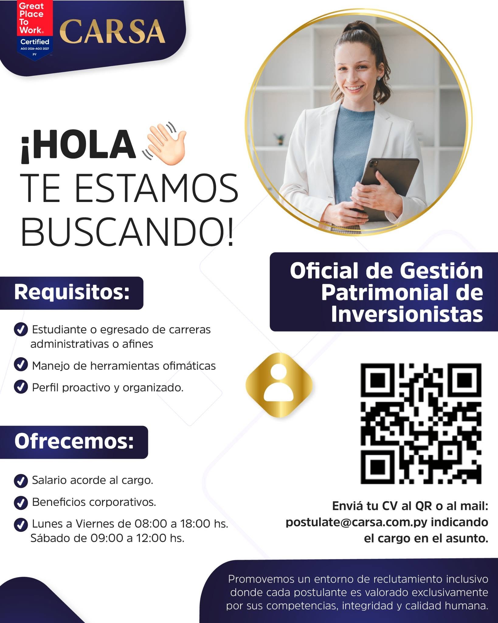 Oferta laboral: Oficial De Gestión Patrimonial De Inversionistas — Carsa