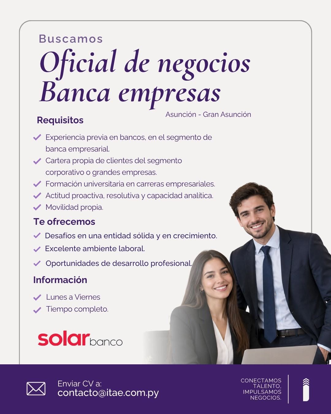 Oferta laboral: Oficial De Negocios Banca Empresas — Itae