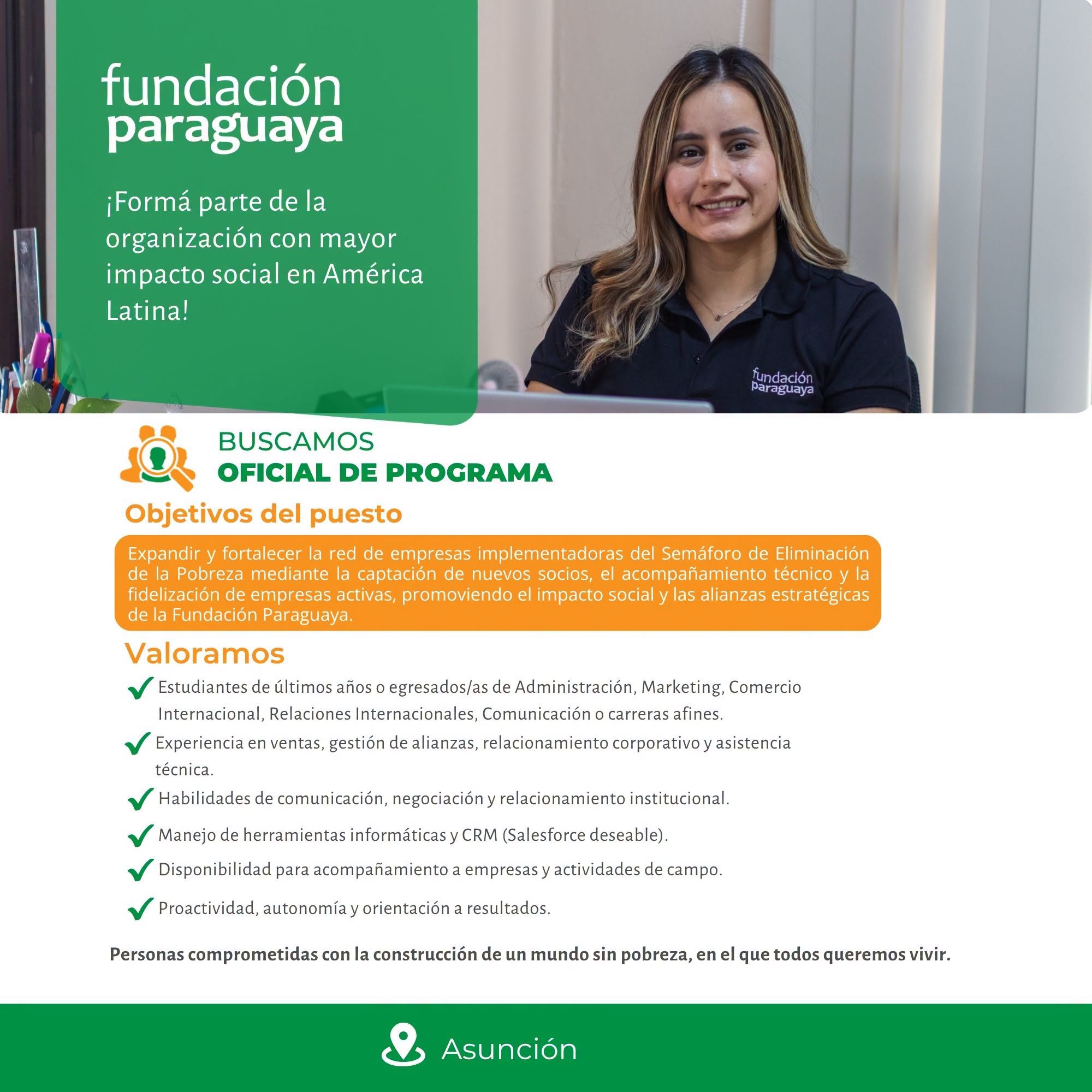 Oferta laboral: Oficial De Programa — Fundación Paraguaya