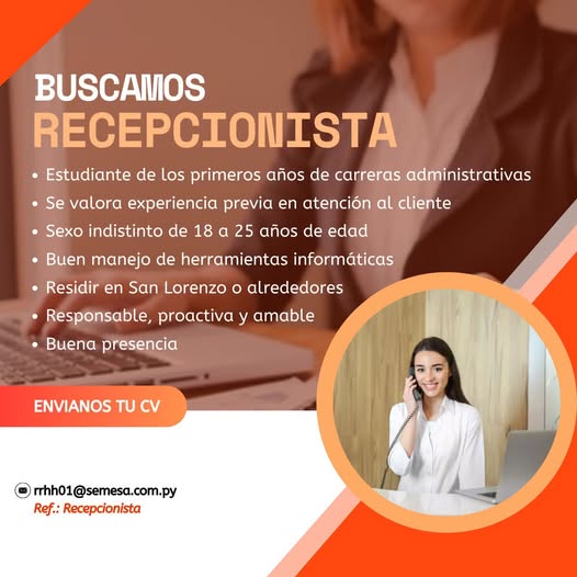Oferta laboral: Recepcionista — Semesa