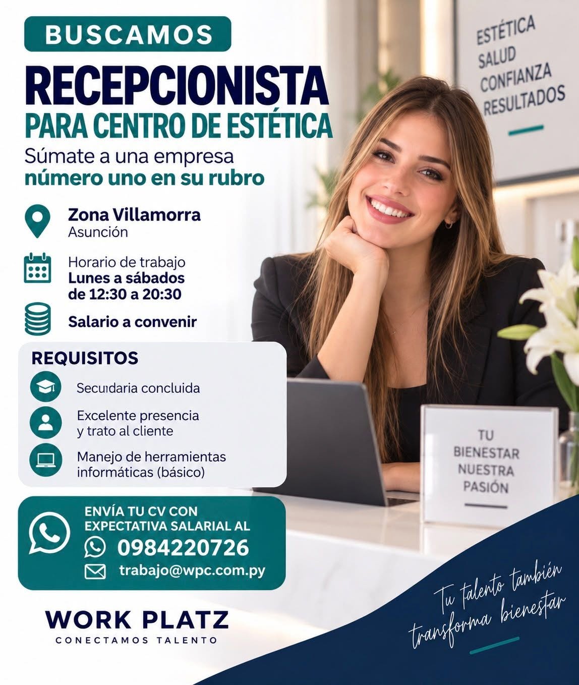Oferta laboral: Recepcionista — WPC
