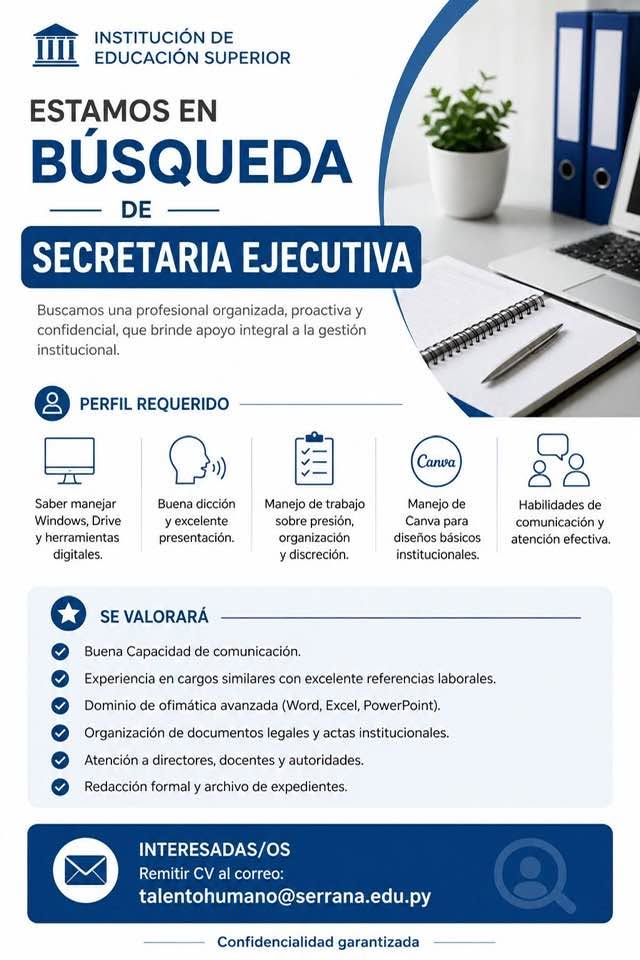 Oferta laboral: Secretaria Ejecutiva — Serrana