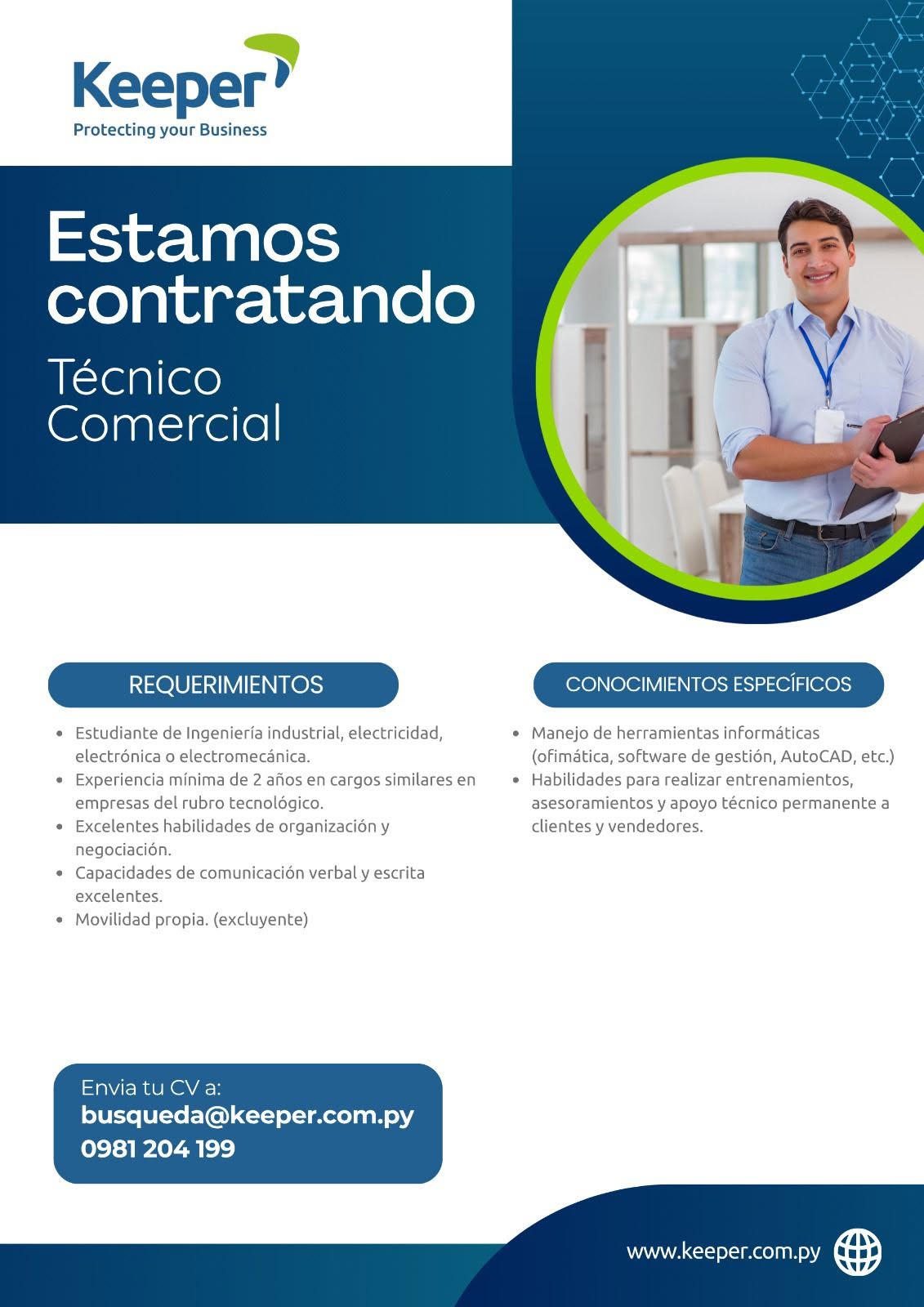 Oferta laboral: Técnico Comercial — Keeper