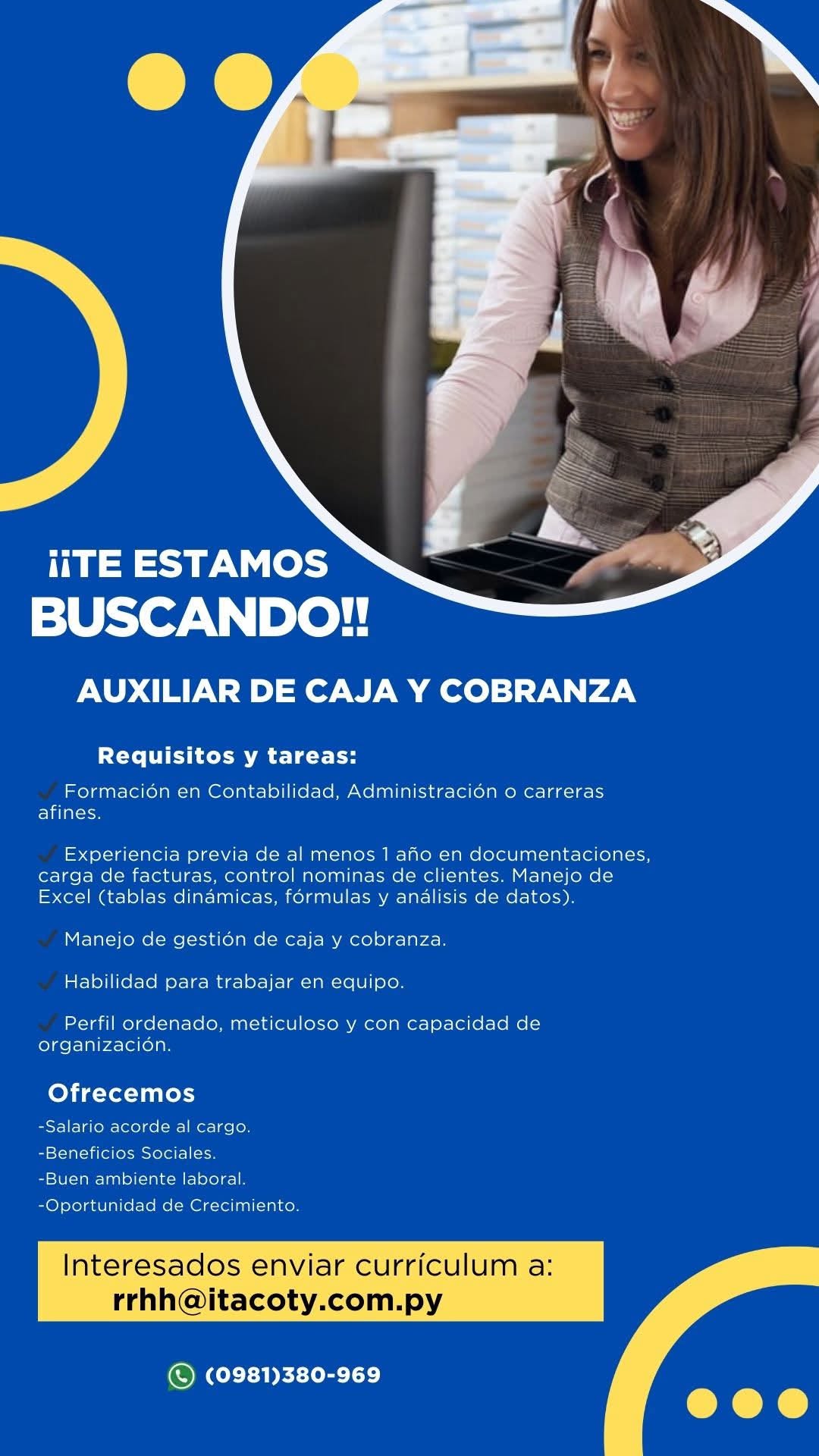 Oferta laboral: Auxiliar De Caja Y Cobranza — Itacoty