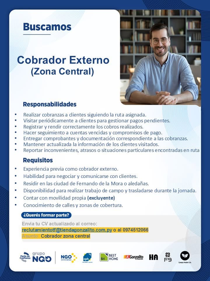 Oferta laboral: Cobrador Externo — Tienda Gonzalito
