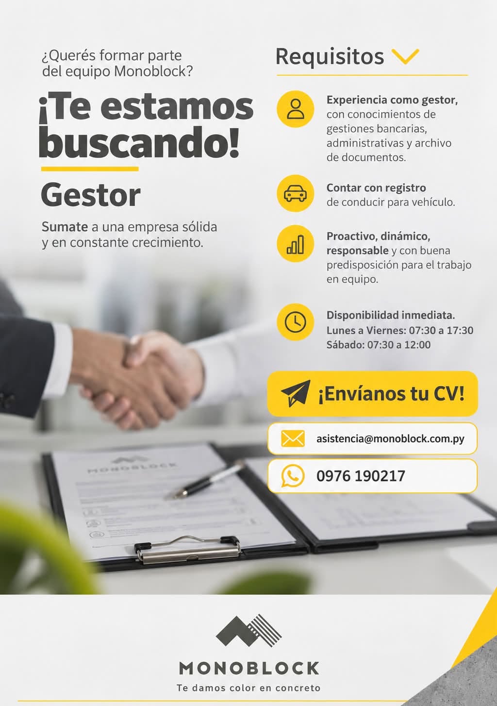 Oferta laboral: Gestor — Monoblock