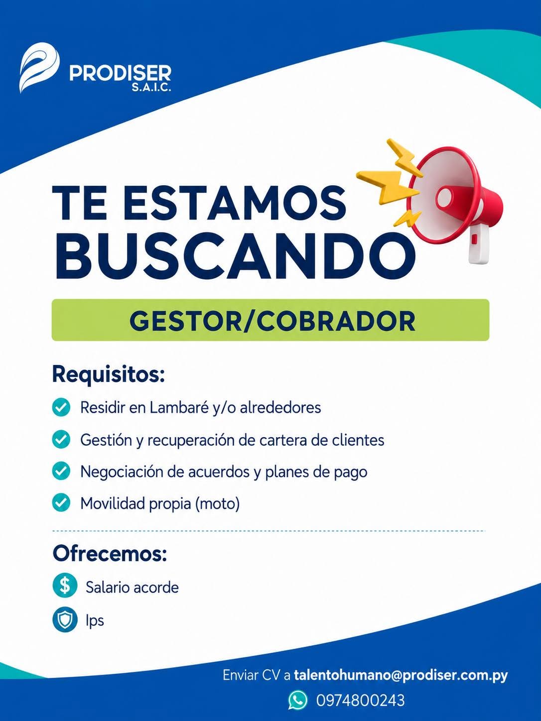 Oferta laboral: Gestor Cobrador
