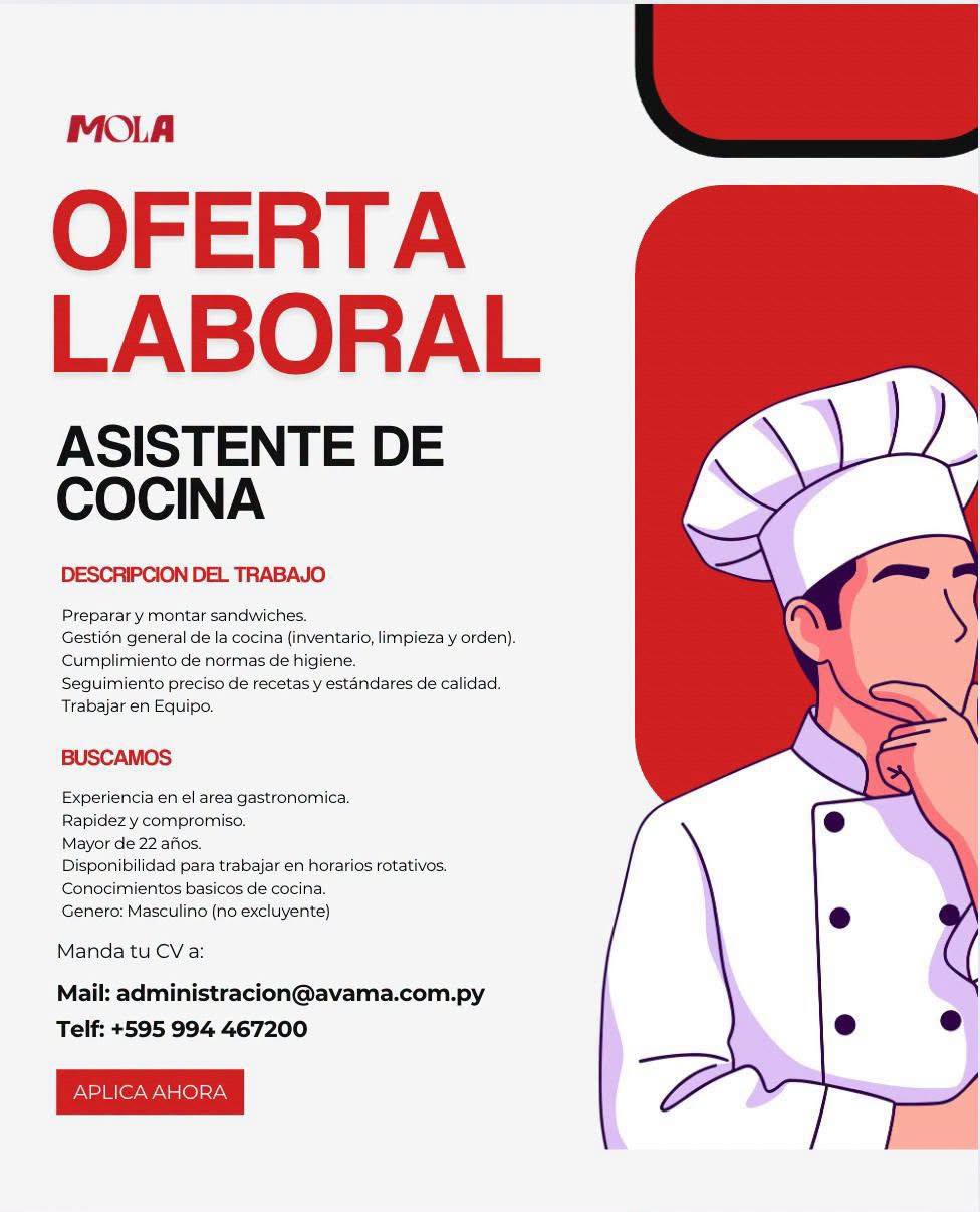 Oferta laboral: Asistente De Cocina — Avama