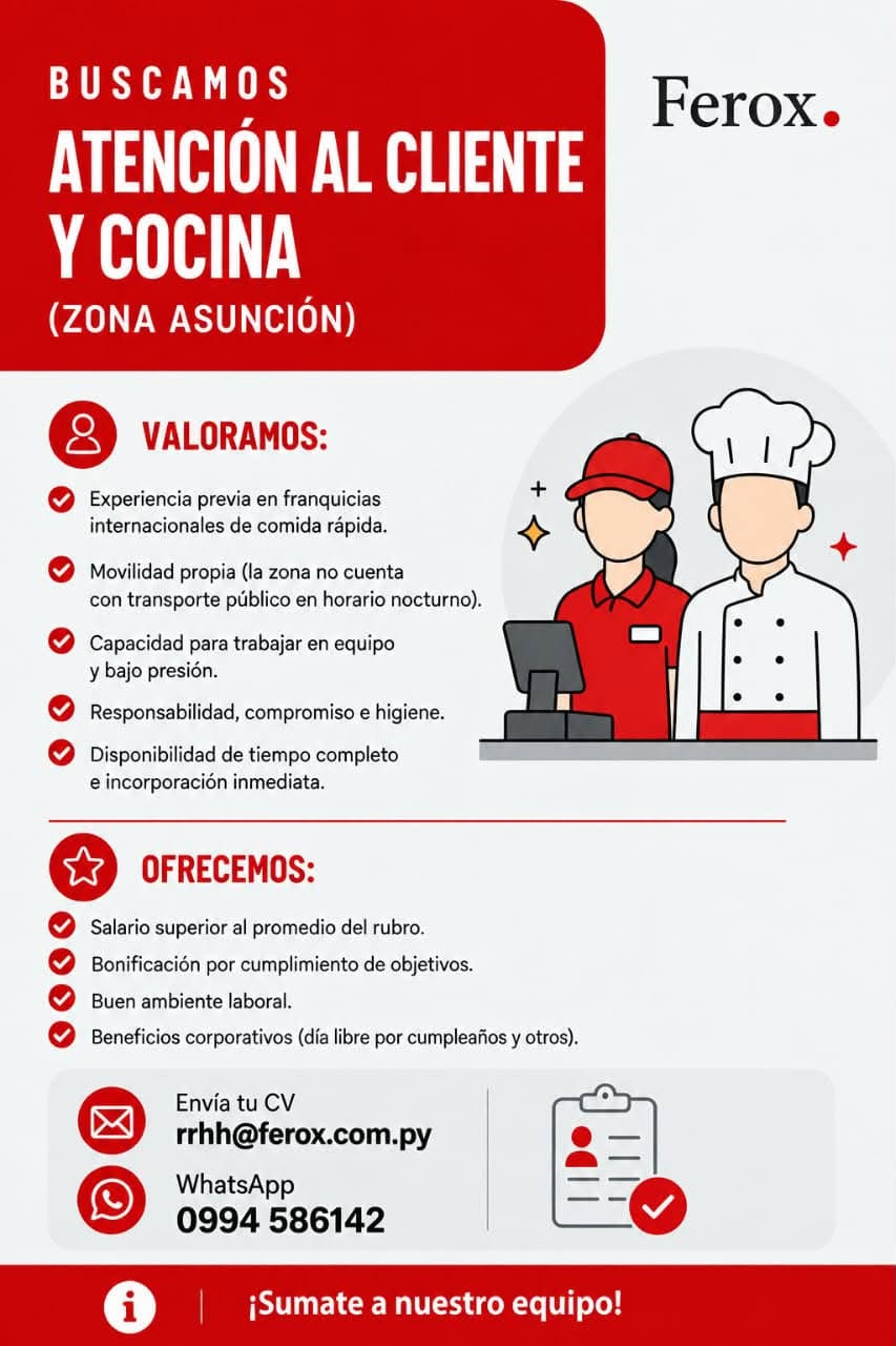 Oferta laboral: Atención Al Cliente Y Cocina — Ferox