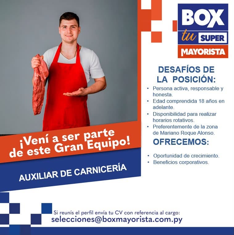 Oferta laboral: Auxiliar De Carniceria — Box Mayorista