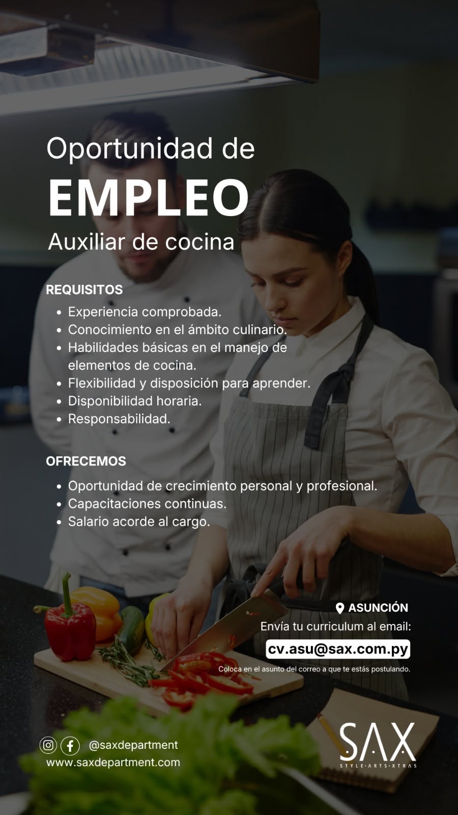 Oferta laboral: Auxiliar De Cocina — SAX