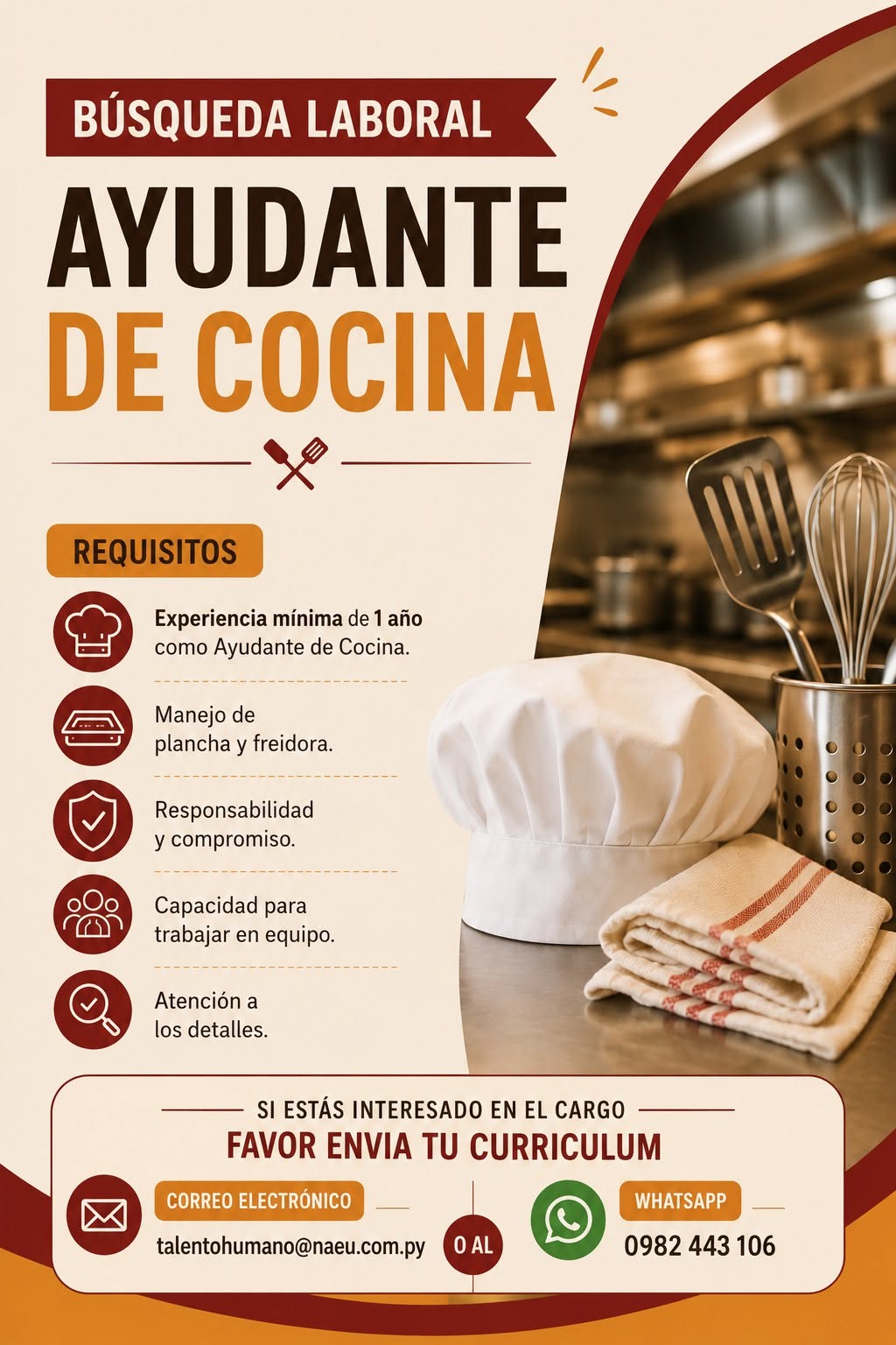 Oferta laboral: Ayudante De Cocina — Naeu