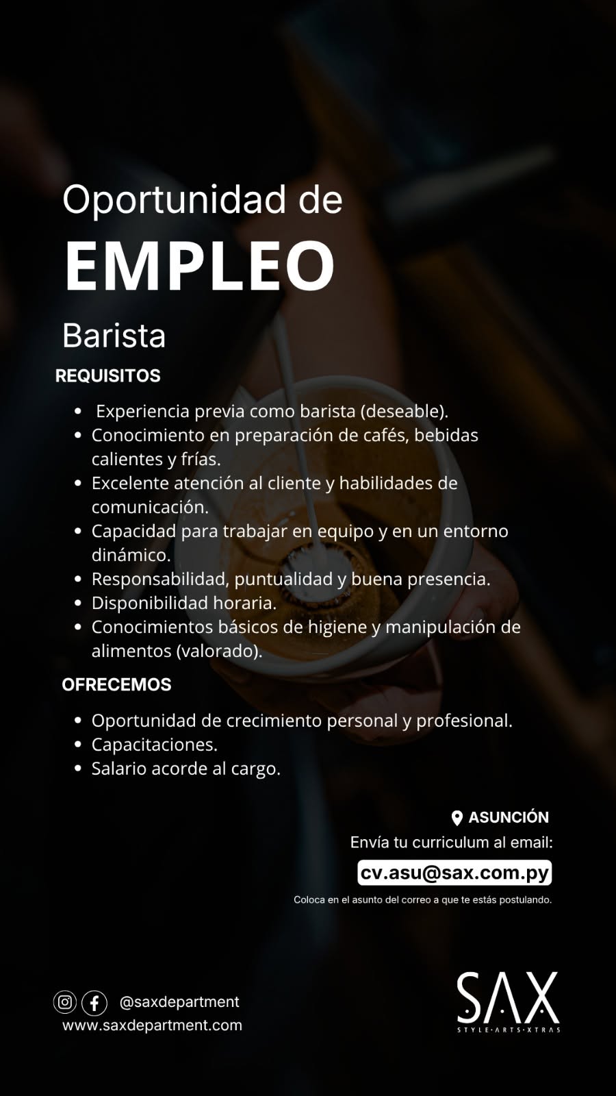 Oferta laboral: Barista — Sax