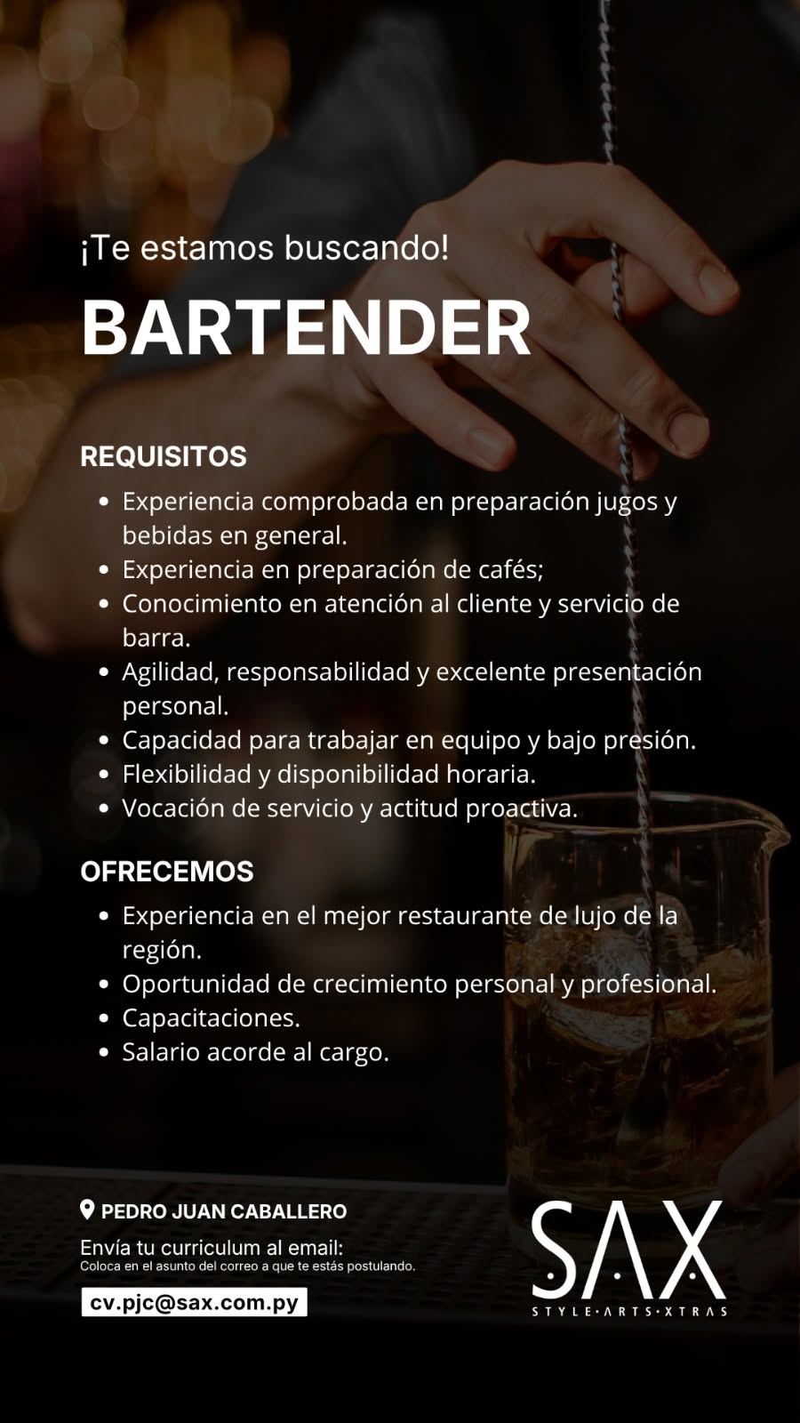 Oferta laboral: Bartender