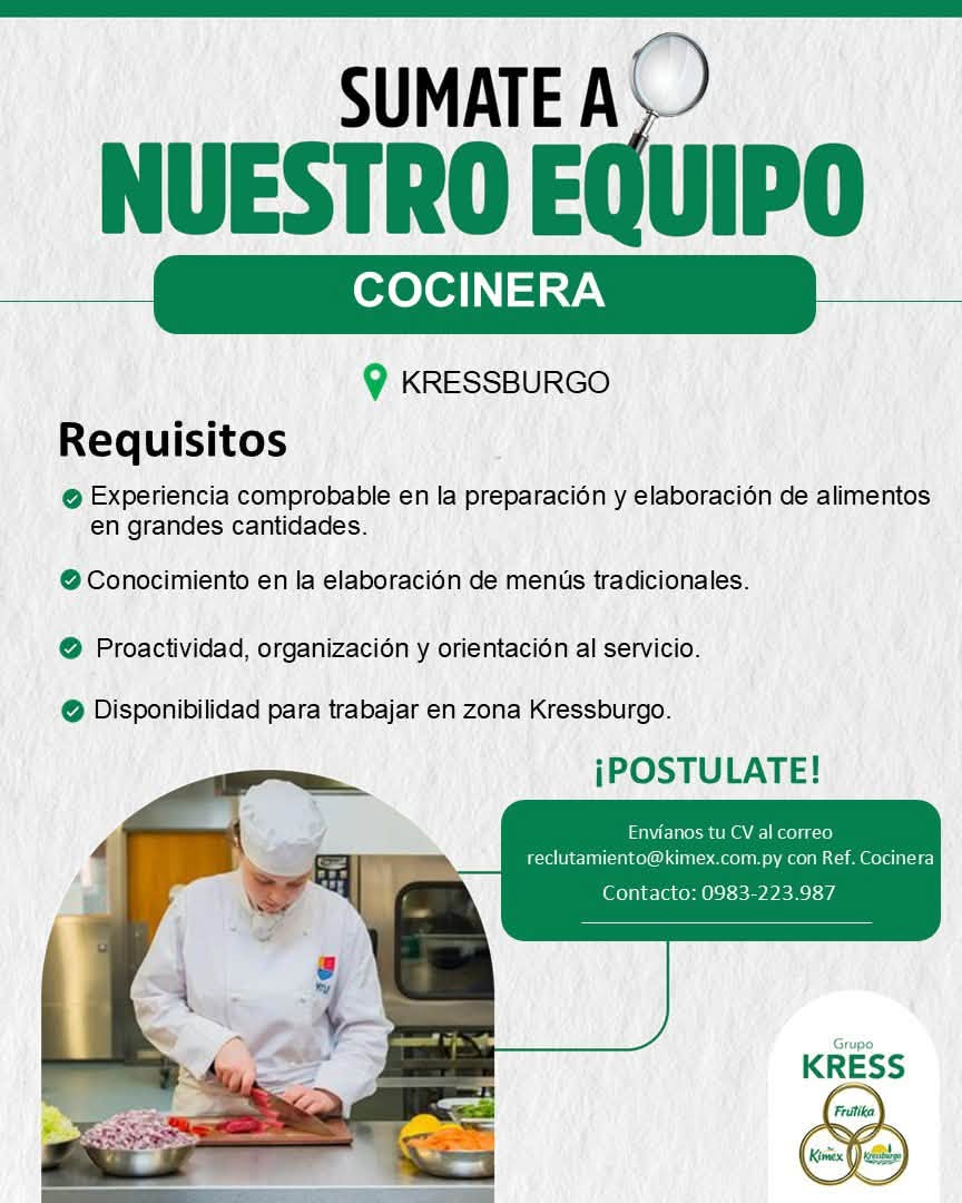Oferta laboral: Cocinera — Kimex