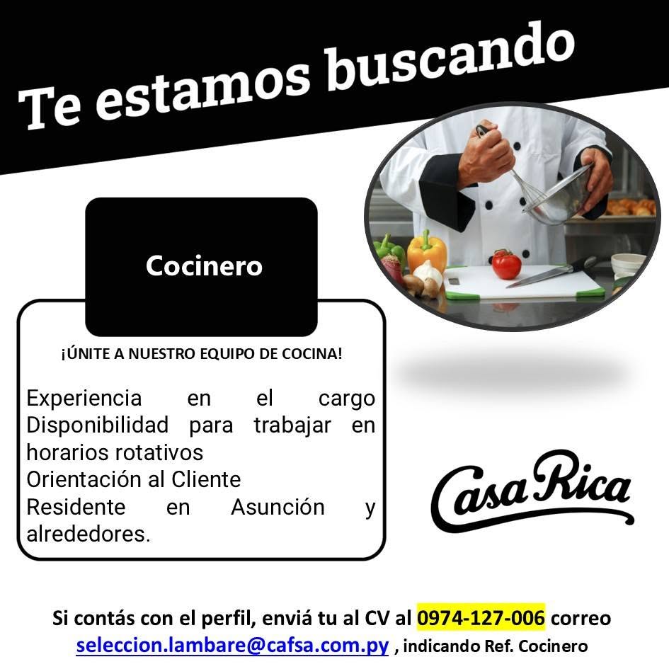 Oferta laboral: Cocinero — Casa Rica